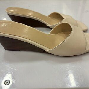 Ann Taylor - White Leather Low Wedge Sandal